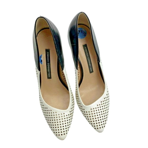French Connection Maya Pumps Size 37.5 US 7.5 Perforated Leather Pointy Toe - Picture 3 of 12